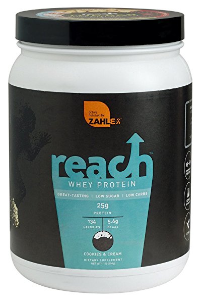 Zahlers Reach, Whey Protein Shake powder, advanced formula for Lean muscle build, all-natural weight management product, naturally sweetened and flavored, Certified Kosher, #1 best great delicious tasting Cookies and Cream Flavor, 1.1 Pound