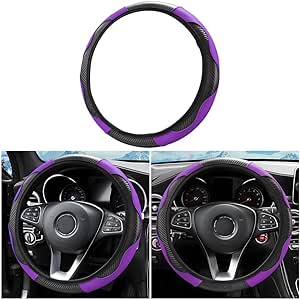 Car Steering Wheel Cover, Universal Microfiber PU Leather Elastic 15 inch Stitching Color Anti-Slip Steering Wheel Protector, Car Interior Accessories Steering Wheel Cover for Men Women (Purple)