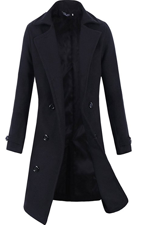 Lende Men's Trench Coat Winter Long Jacket Double Breasted Overcoat