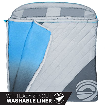 Wildhorn King Cove 30°F Premium Double Sleeping Bag. Massive 86"L X 72" W, Removable Washable Interior Liner, Double to Single Conversion.