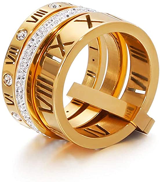 Jaline Stainless Steel CZ Zirconia Roman Numeral Ring for Women Girls 3 in 1 Spinner Rings
