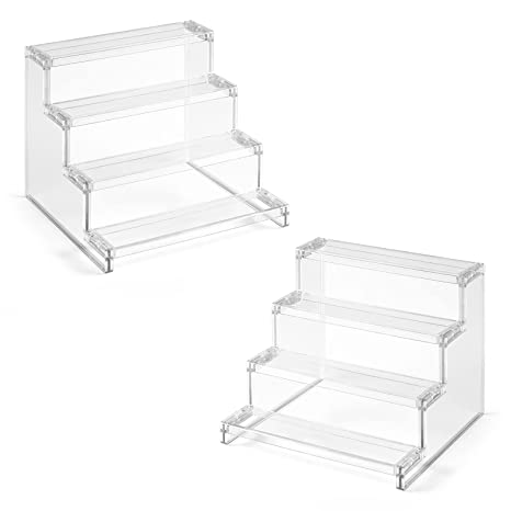 Lifewit 4 Tier Clear Display Risers Stand, 2 Pack Plastic Risers for Display, Plastic Organizers for Figures, Cupcake, Perfume, Dessert, Desktop Display Stand for Organize and Decoration