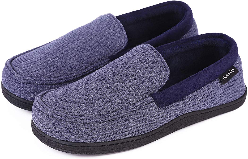 Men's Comfort Memory Foam Moccasin Slippers Breathable Cotton Knit Terry Cloth House Shoes