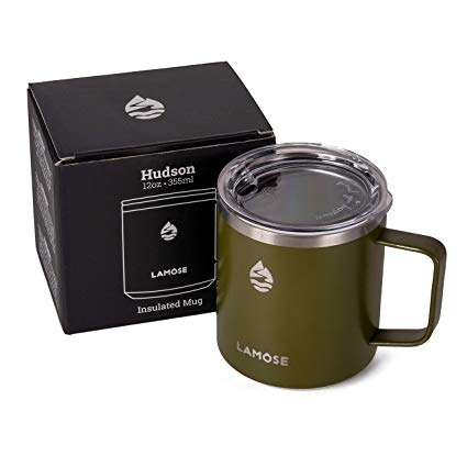 LAMOSE Hudson 12oz Insulated Coffee Tumbler/Mug/Cup | Stainless Steel, Camping, BPA Free, Dishwasher Safe, Double Wall, Vacuum, Thermos, Eco-Friendly, Healthy Gift | Pine