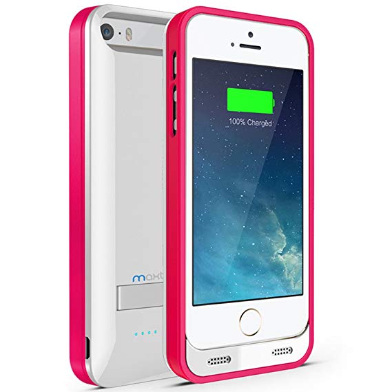 Maxboost Atomic S External Protective iPhone 5S Battery Case / iPhone 5 Battery Case with Built-in Kickstand (Apple MFI Certified, Fits All Versions of iPhone 5 / 5S - Lightning Connector Output, MicroUSB Input ) [100% Compatible with iPhone 5 / 5S on iOS 7.0+ , Strengthened MicroUSB Input Port, No Signal Reduction]