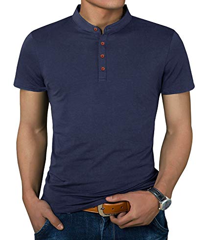 IWOLLENCE Men's Casual Slim Fit Short Sleeve Henley T-Shirts Cotton Shirts