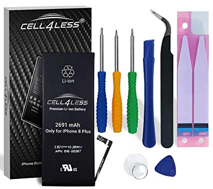 CELL4LESS Battery Replacement Kit for iPhone 8 Plus A1864, A1897 & A1898-2691 mAh, 3.82V, 10.28 WHR w/Assembly Tools & Adhesive Pull Strips