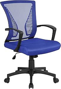 Yaheetech Chaise de Bureau avec Siège Dossier en Maille Respirante Hauteur Réglable Fauteuil d'Ordinateur Inclinable à roulettes Pivotantes Charge 125kg Bleu