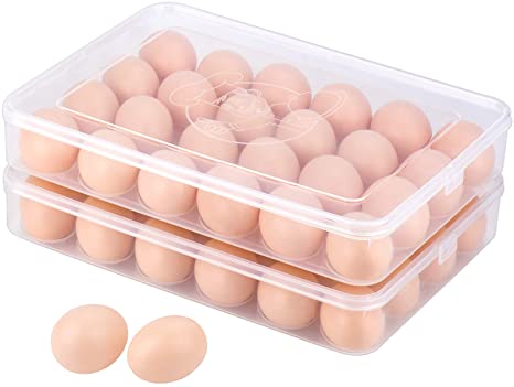 Toplife Egg Holder for Refrigerator, Deviled Egg Tray with Lid, Stackable Plastic Egg Containers, 24 Egg Box - Set of 2