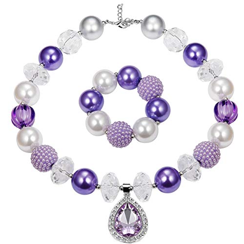 Finrezio 1-2 Pairs Cute Chunky Bubblegum Necklace and Bracelet set for Girls