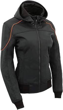 Milwaukee Leather MPL2764 Women's Black Soft Shell Armored Motorcycle Racing Style Jacket with Hoodie