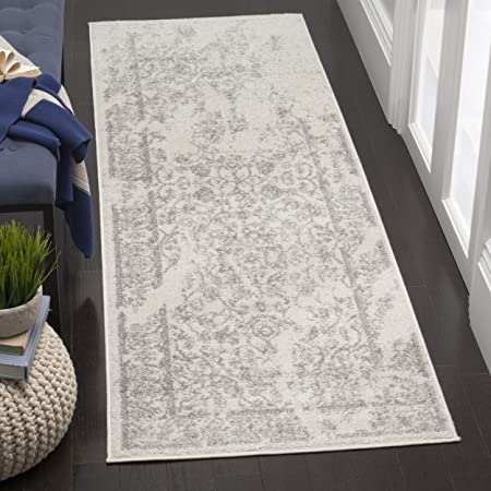 Safavieh Adirondack Collection ADR101B Ivory and Silver Oriental Vintage Distressed Runner (2'6" x 20')