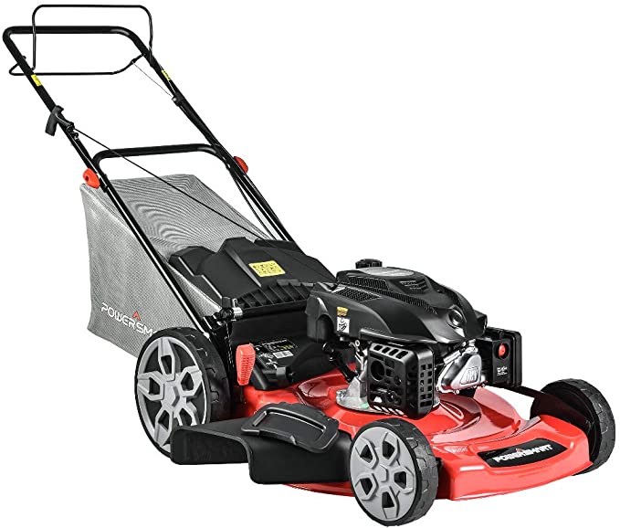 PowerSmart Lawn Mower, 22-inch & 200CC, Gas Powered Self-propelled Lawn Mower with 4-Stroke Engine, 3-in-1 Gas Mower in Color Red/Black, 5 Adjustable Heights (1.2''-3.5''), PSM2322SR