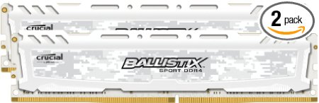 Ballistix Sport LT 32GB Kit (16GBx2) DDR4 2400 MT/s (PC4-19200) DIMM 288-Pin BLS2K16G4D240FSC (White)