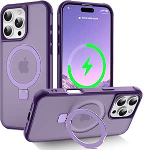 Hocase for iPhone 16 Pro Max Case, with Magnetic Ring Stand [Compatible with MagSafe] [Military Grade Protection] Slim Shockproof Translucent Protective Phone Case - Purple