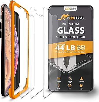 rooCASE 3-Pack Screen Protector for iPhone Xs/iPhone X, [Force Resistant up to 44 Pounds] Tempered Glass Screen Protector with Alignment Frame for iPhone Xs/iPhone X [Case Friendly]