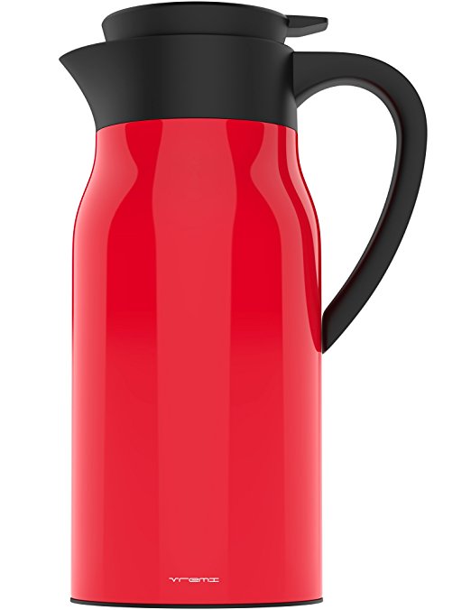Vremi Coffee Carafe Thermos - 51 oz Stainless Steel Coffee Travel Thermos Vacuum Insulated Thermal Carafe Hot Drink Carrier Container with Lid - 1.5 liter Wine Carafe 12 Hour Heat Cold Retention - Red