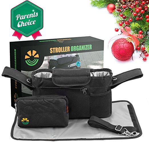 Stroller Organizer – The Best Diaper Bag for Babies & Toddlers – Universal Fit, Insulated Cup Holder   Portable Changing Pad   Removable Wallet – Perfect for Moms and Dads, Jogging or Walking