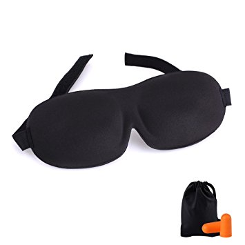 KAMOSSA Sleep Mask Super Lightweight Premium Memory Foam Sleep Eye Mask Contoured Sleeping Eye Masks Free Earplugs Carry Bag (Black Color)