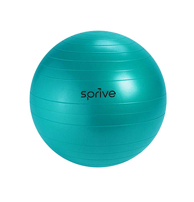 Sprive Exercise Ball (Anti-burst), Globe with Foot Pump, Ribbing for Enhanced Grip, Eco-Friendly, Durable
