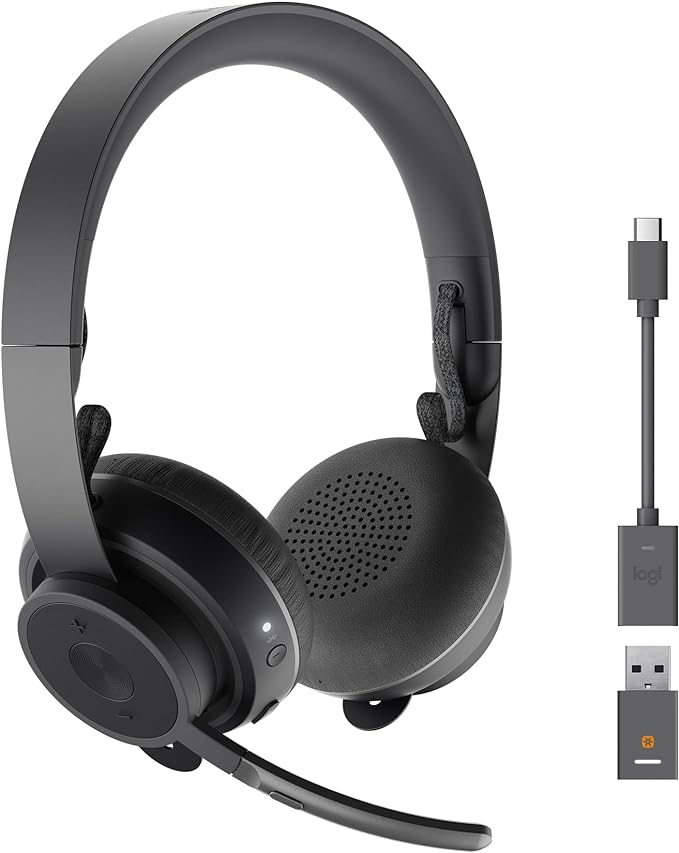 Logitech Zone 900 On-Ear Wireless Bluetooth Headset with advanced noise-canceling microphone, connect up to 6 wireless devices with one receiver, quick access to ANC and Bluetooth