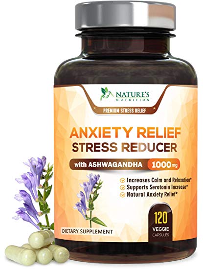 Anxiety Supplements Extra Strength Stress Relief 1000mg - Natural Mood Boost, Anti-Depressant & Adrenal Support, Made in USA, Serotonin & Dopamine Enhancer w/Ashwagandha & 5HTP - 120 Capsules