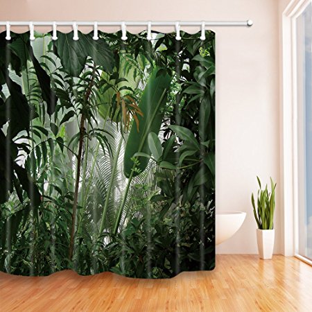 NYMB Tropical Plants Decor Jungle Green Banana Leaves Shower Curtain 69X70 inches Mildew Resistant Polyester Fabric Bath Curtain Fantastic Decorations Hooks included (69X70, Multi 17)