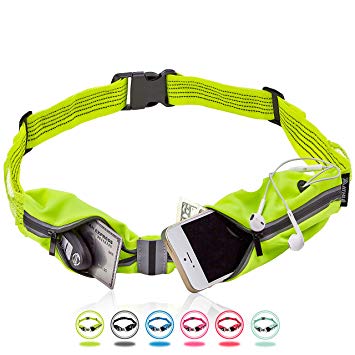Athlé Waist Running Belt – Adjustable Jogging and Exercise Fanny Pack Storage Pouch for Phone, Keys and Wallet – 360° Reflective Band, Headphone Slot, Key Hook - Fits iPhone Plus, Galaxy Note