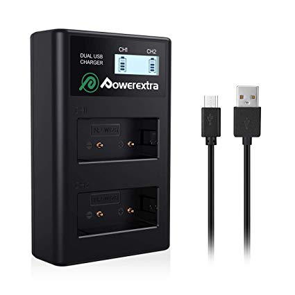 Powerextra NP-W126S Dual LCD USB Battery Charger Compatible with Fujifilm NP-W126, Fuji FinePix HS30EXR, HS33EXR, HS50EXR, X-A1, X-A2, X-A3, X-E1, X-E2, X-E2S, X-M1, X-Pro1, X-Pro2, X-T1, X-T2, X-T10
