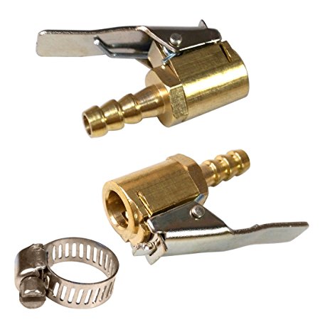 1/4" brass tire inflator lock on air chuck,mini air compressor portable tire inflator tire chuck hose end with barb connector for hose repair-2Pack