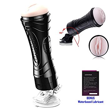 Lover Fire 180 Degree Adjustable Positioned With Strong Suction Cup - Hand Free Dial up Vibration Realistic Vagina Ribbed Tunel Male Masturbator Pink Pussy Fleshlight Manhood Enlargement System w/ Bonus Lube