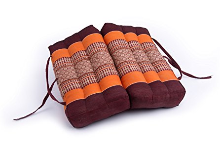 Kapok Dreams Foldable Pillow, Seat / Chairpad and Meditation Cushion Natural Kapok Stuffing, Orange & Brown 16“