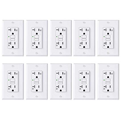 [10 Pack] BESTTEN 20A GFCI Outlets, Weather-Resistant (WR) and Tamper-Resistant (TR), Slim Self-Test Outdoor GFI Receptacles with LED Indicator, Decor Wall Plates Included, UL Listed, White