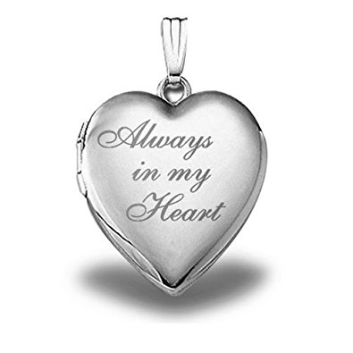 Sterling Silver "Always in My Heart " Heart Locket Pendant - 3/4 Inch X 3/4 Inch