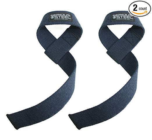 Serious Steel Heavy-Duty Lifting Straps | Choose: Adjustable Weightlifting Straps or Speed Straps in Blue or White | Made in U.S.A | Cotton Weightlifting Straps & Powerlifting Straps | Sold as Pair!