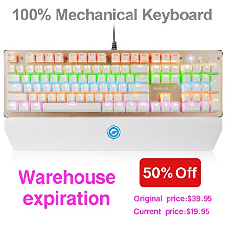 Migree LED Backlit Mechanical Keyboard with Blue Swtich, Detachable Wrist Rest Gaming Keyboard with Metal Panel, Ergonomic Mechanical Gaming Keyboard for PC Mac Gamer/Typist/Office/Home etc