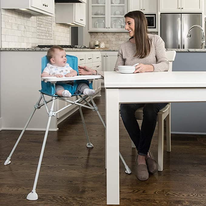 Regalo My High Chair Portable Travel Fold & Go Highchair, Indoor and Outdoor, Bonus Kit, Includes Travel Case and Tray with Cup Holder, Aqua