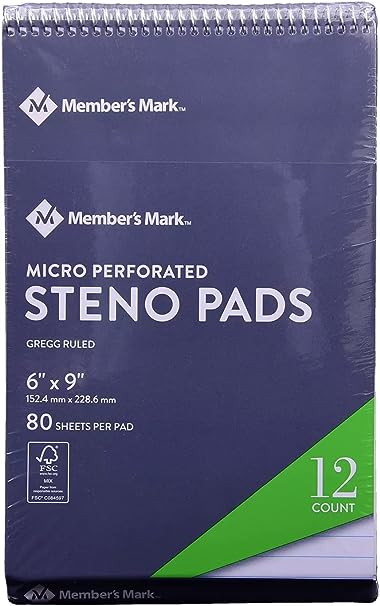 Member's Mark - Perforated Steno Pad, 6" x 9", White - 12 Pads