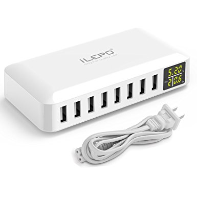 iLEPO Smart USB Charging HUB 8-Port Wall Charger with LCD Display 40W MAX 8A Desktop USB Multi-Port Charging Station For iPhone iPad Samsung HTC and Tablets And More