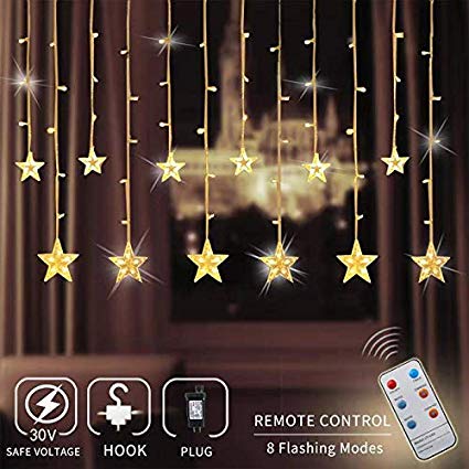 Zhuohao 12 Star Curtain Lights, Chiristmas Lights Outdoor with Remote Control, 108 LEDs Window Curtain String Lights with 8 Flashing Modes for Christmas, Wedding, Party, Indoor, Outdoor, Warm White