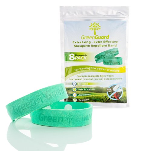 Mosquito Insect & Bug Repellent Bracelet Set of 8   6 Bug Repellent Patches - Deet Free, Non Toxic, All Natural & Incomparably Effective - Adjustable Button Design - 11.4'' Length