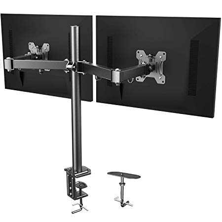 HUANUO Dual Monitor Mount, Fully Adjustable for Two 13 to 27 inch LCD LED Screens, 2 Mounting Options, VESA 75/100