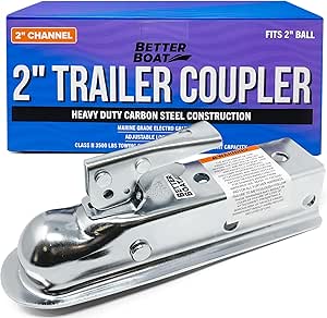 Trailer Coupler 2 Inch Trailer Coupler for Various Trailer Tongue Widths Straight 2", 2.5" or 3" Width Channel for 2 Inch Trailer Hitch Coupler Ball Boat Trailer Parts Marine Grade Class II 2" Tongue