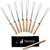 MalloMe Marshmallow Roasting Sticks Set of 8 Telescoping Smores Skewers and Hot Dog Forks 32 Inch Patio Fire Pit Accessories Camping Cookware Campfire Cooking Kids Fireplace Accesories - FREE Canvas Pouch 10 Bamboo Sticks and Marshmallow Sticks Ebook