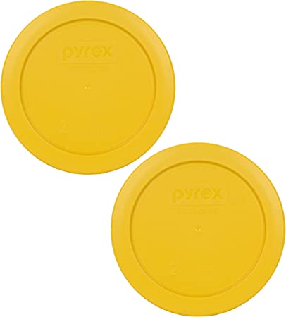 Pyrex 7200-PC 2 Cup Butter Yellow Round Plastic Food Storage Lids - 4 Pack