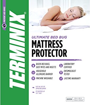 TERMINIX Ultimate Mattress Protector - 6-Sided Water-Resistant Zippered Encasement Blocks Bed Bugs, Dust Mites, Insects, & Allergens - Machine Washable - up to 17" - (Queen)