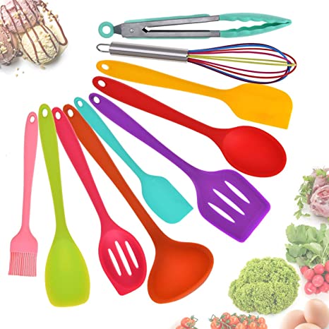 Ziaon Silicone Non-Stick Heat Resistant Cooking Utensil Set, 10 Pieces