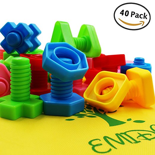 EMIDO 40 Pieces Jumbo Nuts Bolts Toy, STEM Toy, Kids Educational Enlightenment Toys, Occupational Therapy Autism,Safe Material for Kids - Matching Fine Motor Toy for Toddlers Preschoolers