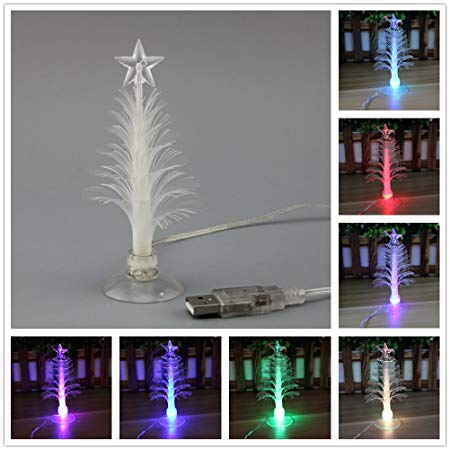 TINNZTES USB Powered 7 Colors Changing Fiber Optic Christmas Tree with a Star on Top