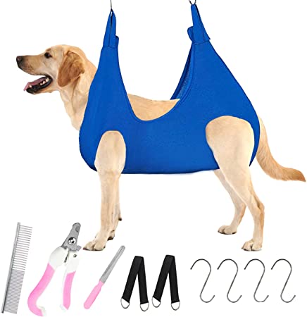 asdfg Pet Grooming Hammock Dog Grooming Harness for Small Medium Large Cat & Dog Sling for Nail Clipping 5 in 1 Dog Hanger for Nail Trimming with Nail Clipper Hanging Restraints Comb Ear Eye Care